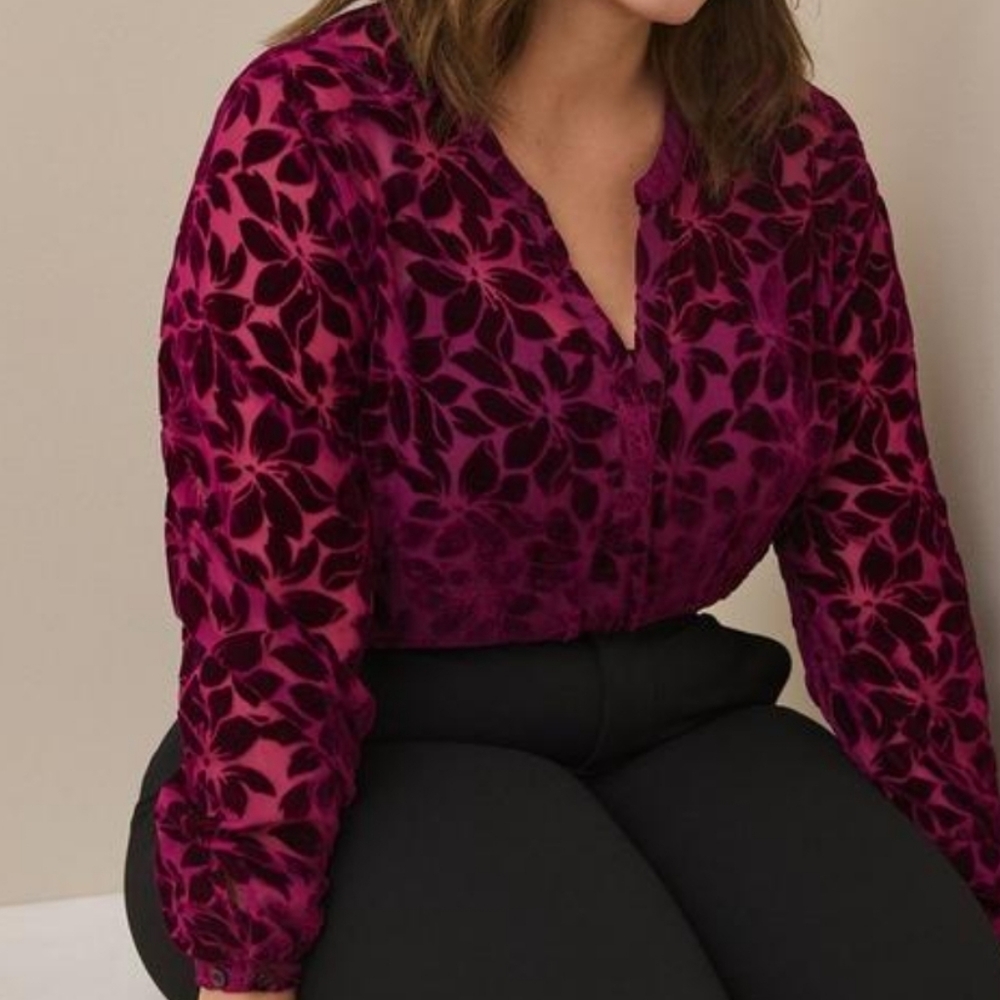 🆕️ WINE VELVET BURNOUT HI-LOW PULLOVER LONG SLEEVE TOP